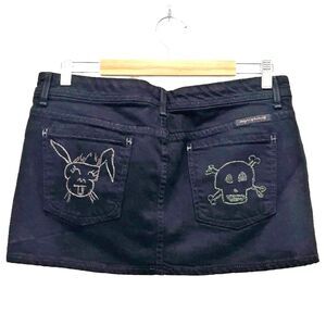 Citizens of Humanity Vtg Y2K Mini Jean Skirt Size 30 Skull & Bunny Pockets Black